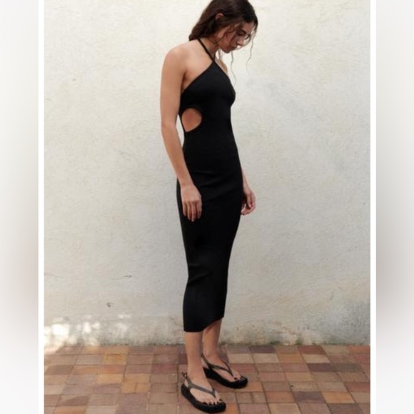 ZARA Cut Out Long Black Dress - Picture 1 of 4